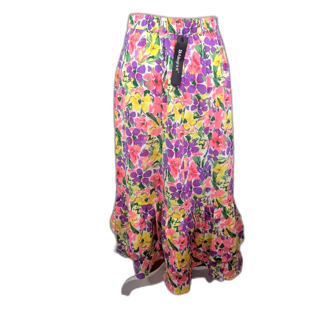 Women's Flowy Midi Floral Printed Skirt -Allegra K- Size S - Picture 2 of 9